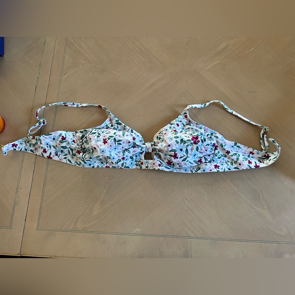 Kona Sol White Floral Bikini Top with Pink & Green Accents